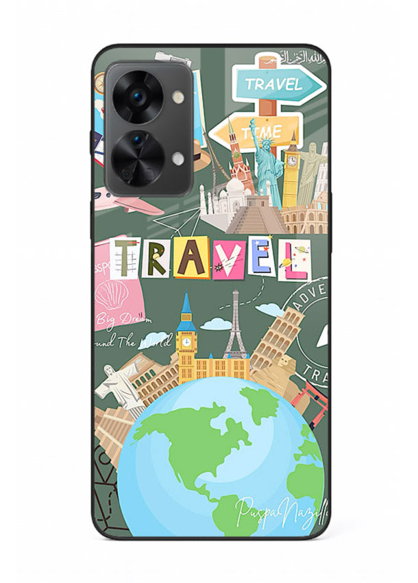 Colorful Travel Collage sticker artwork OnePlus Nord 2T glass back cover