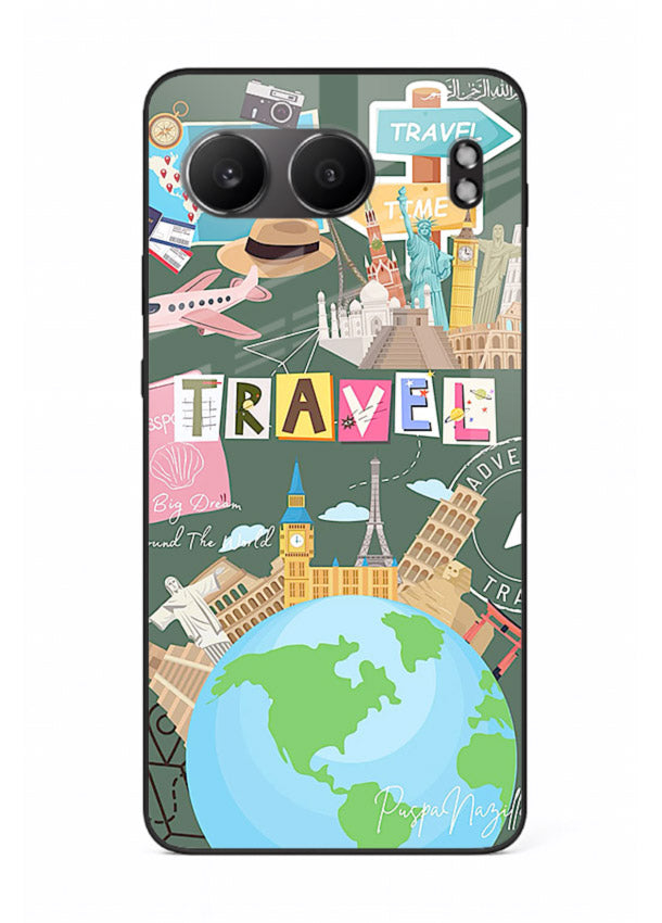 Colorful Travel Collage sticker artwork OnePlus Nord 4 glass back cover