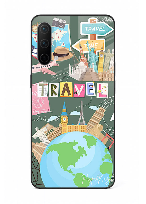 Colorful Travel Collage sticker artwork OnePlus Nord CE 5G glass back cover