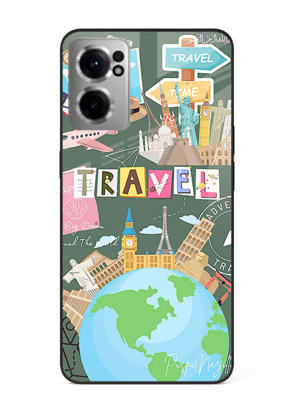 Colorful Travel Collage sticker artwork OnePlus Nord CE2 5G glass back cover