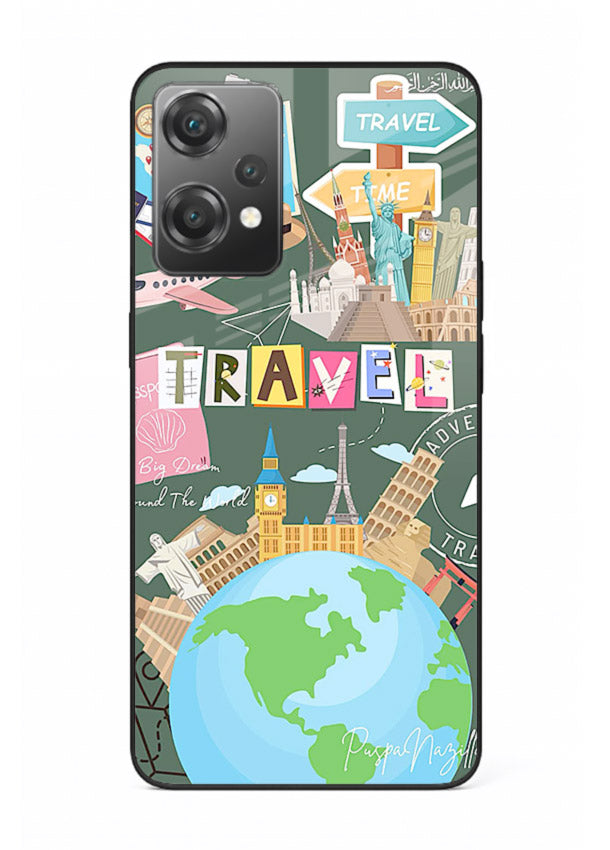 Colorful Travel Collage sticker artwork OnePlus Nord CE2 Lite 5G glass back cover