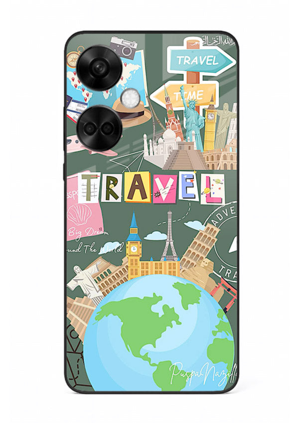 Colorful Travel Collage sticker artwork OnePlus Nord CE3 glass back cover