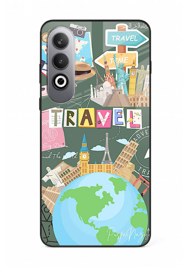 Colorful Travel Collage sticker artwork OnePlus Nord CE4 glass back cover