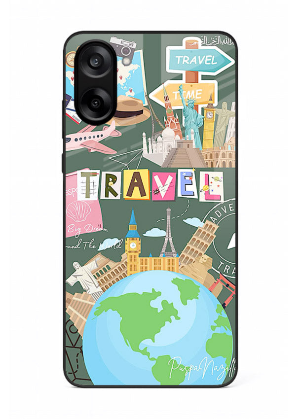 Colorful Travel Collage sticker artwork OnePlus Nord CE5 glass back cover