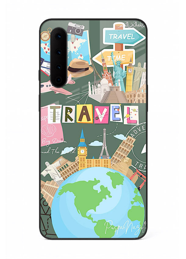Colorful Travel Collage sticker artwork OnePlus Nord glass back cover