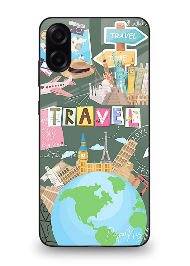 Colorful Travel Collage sticker artwork Samsung A06 5G glass back cover