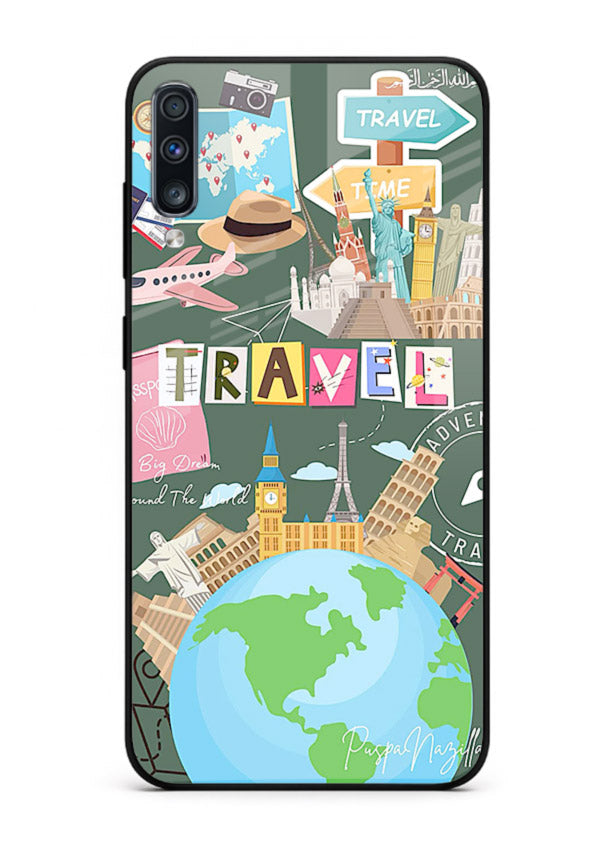 Colorful Travel Collage sticker artwork Samsung A50 glass back cover
