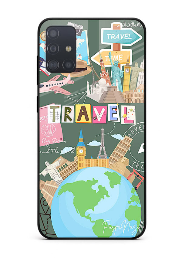 Colorful Travel Collage sticker artwork Samsung A51 glass back cover