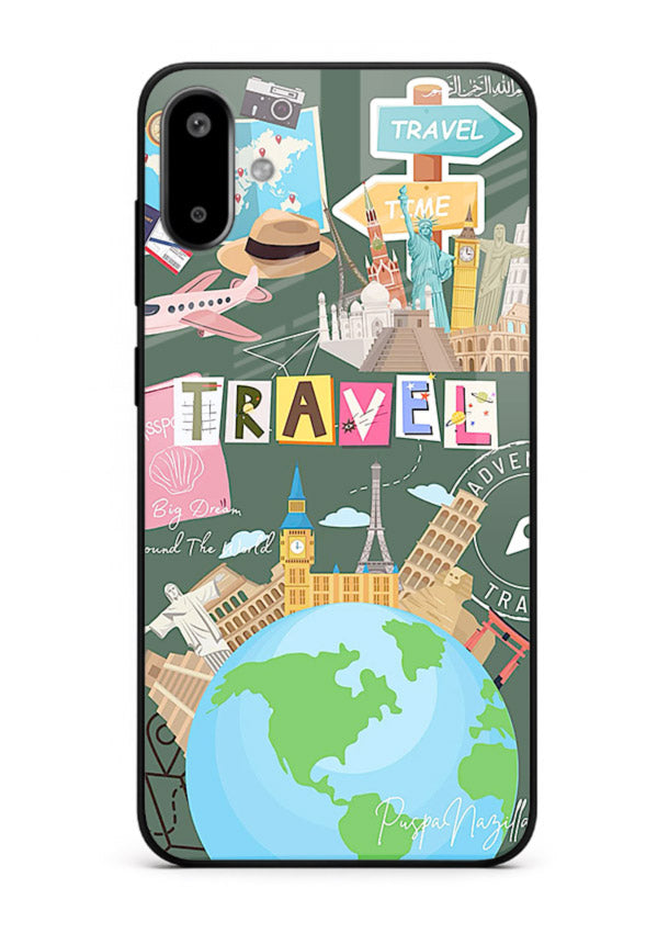 Colorful Travel Collage sticker artwork Samsung F06 5G glass back cover
