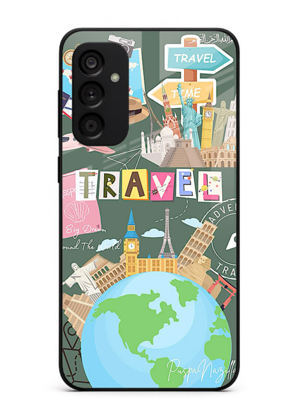 Colorful Travel Collage sticker artwork Samsung A05s glass back cover