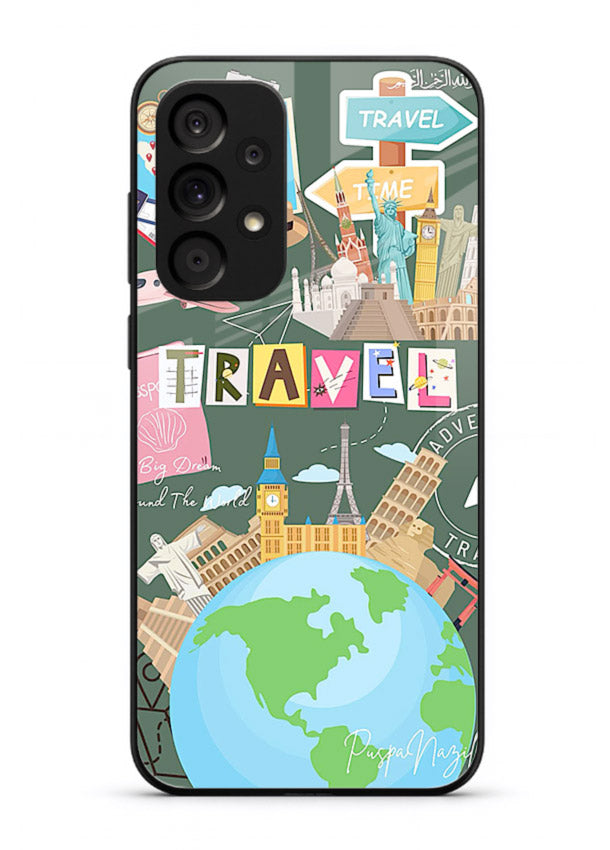 Colorful Travel Collage sticker artwork Samsung A33 5G glass back cover