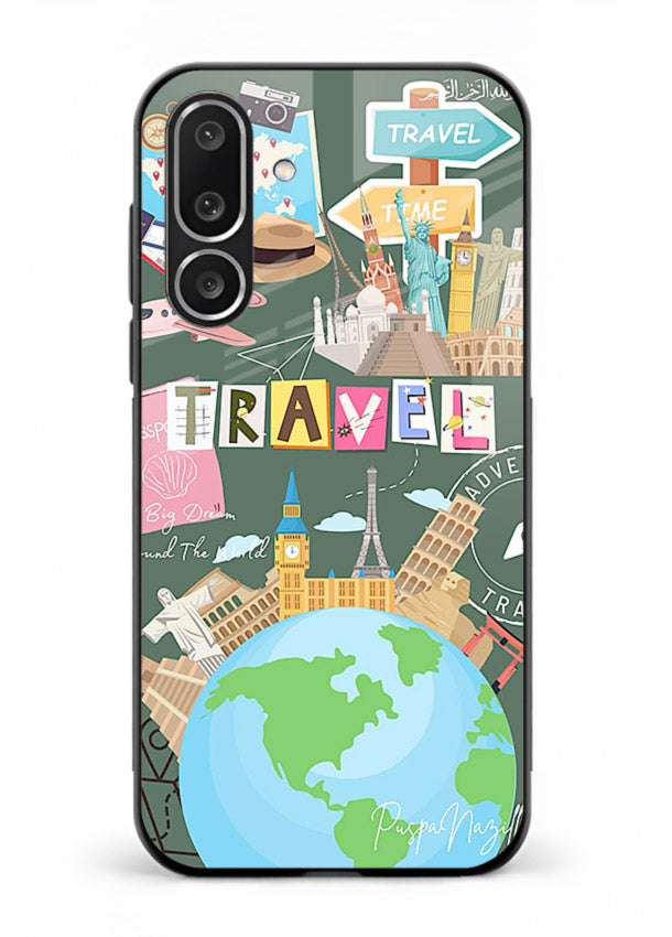 Colorful Travel Collage sticker artwork Samsung M56 5G glass back cover