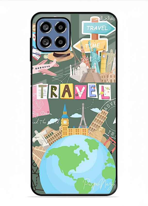 Colorful Travel Collage sticker artwork Samsung F62 glass back cover