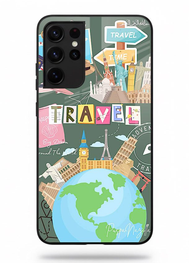 Colorful Travel Collage sticker artwork Samsung S21 Ultra glass back cover