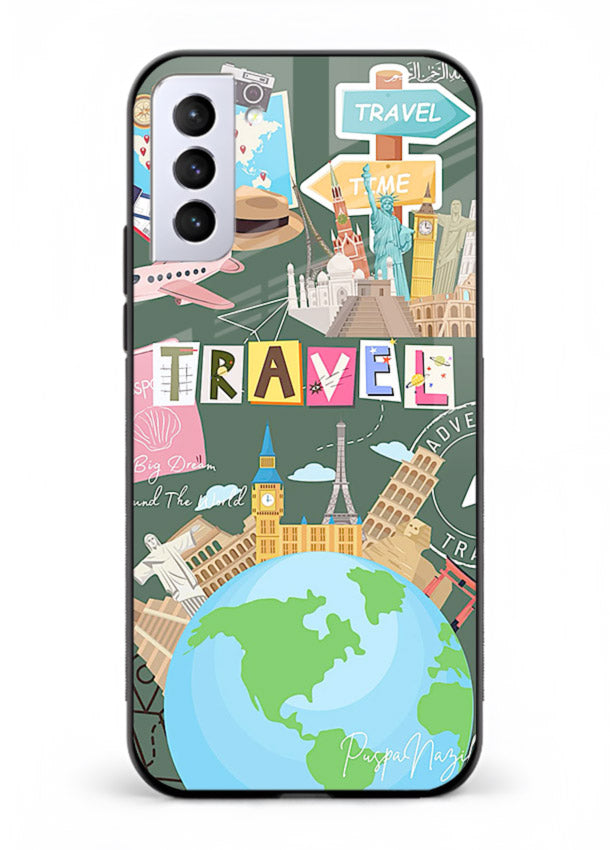 Colorful Travel Collage sticker artwork Samsung S22 glass back cover