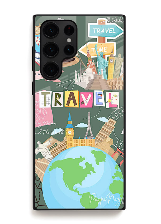 Colorful Travel Collage sticker artwork Samsung S23 Ultra glass back cover