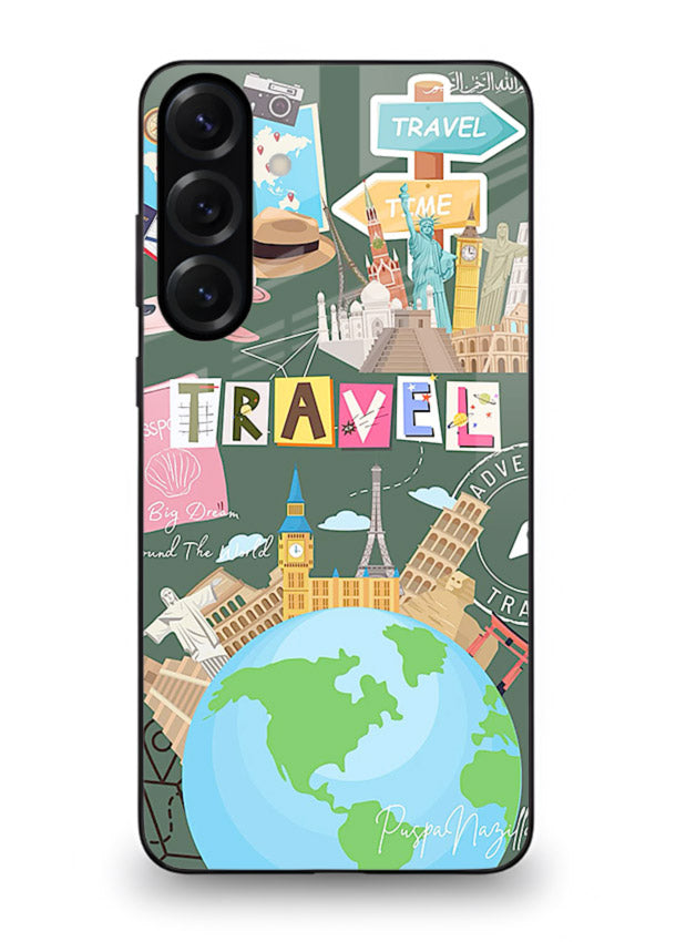 Colorful Travel Collage sticker artwork Samsung M54 5G glass back cover