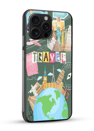 Colorful Travel Collage sticker artwork glossy vibrant premium glass back cover - Angle Side