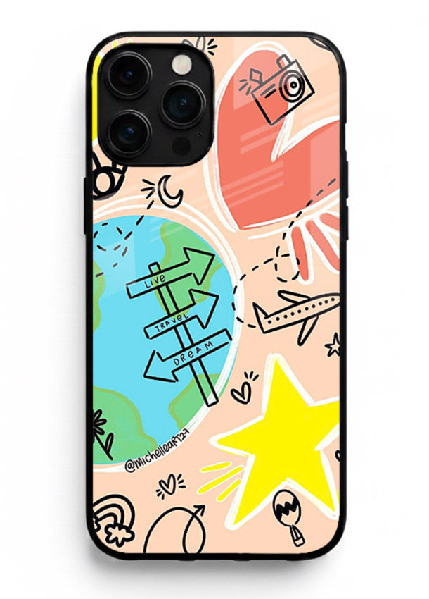 Colorful Travel Doodles sketch artwork iphone 11 pro max glass back cover