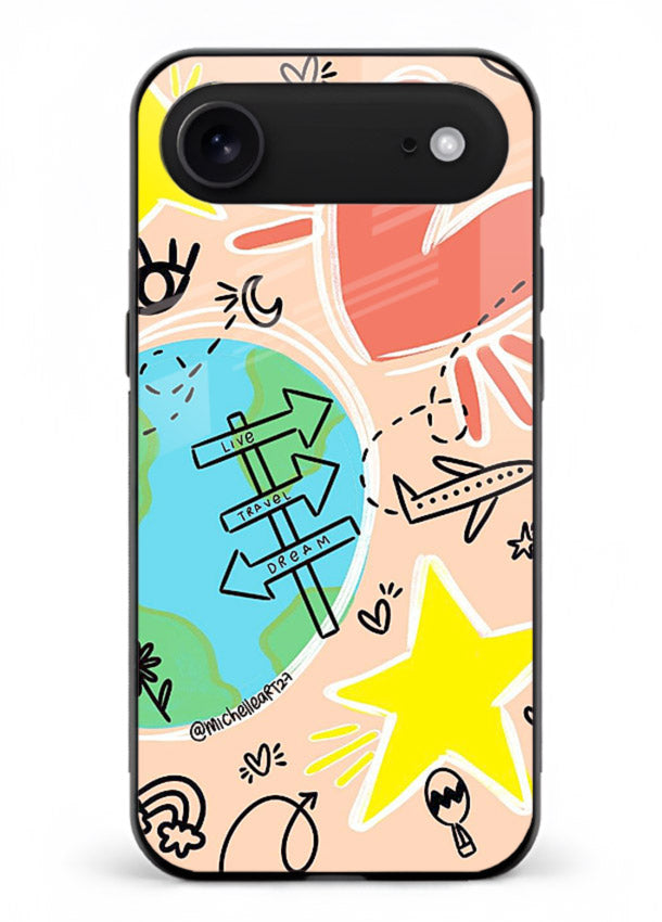 Colorful Travel Doodles sketch artwork iphone 17 air glass back cover
