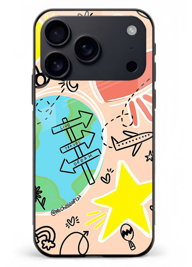 Colorful Travel Doodles sketch artwork iphone 18 pro max glass back cover