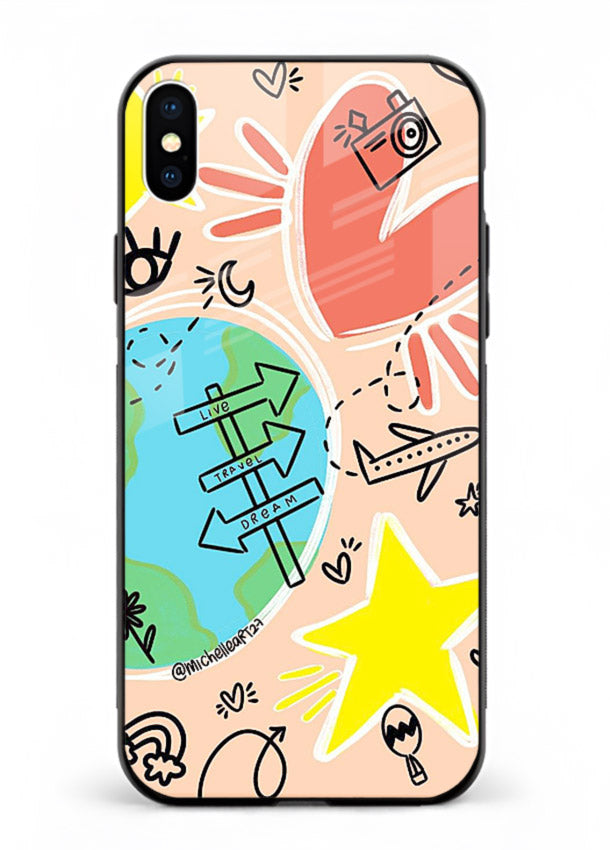 Colorful Travel Doodles sketch artwork iphone xs glass back cover