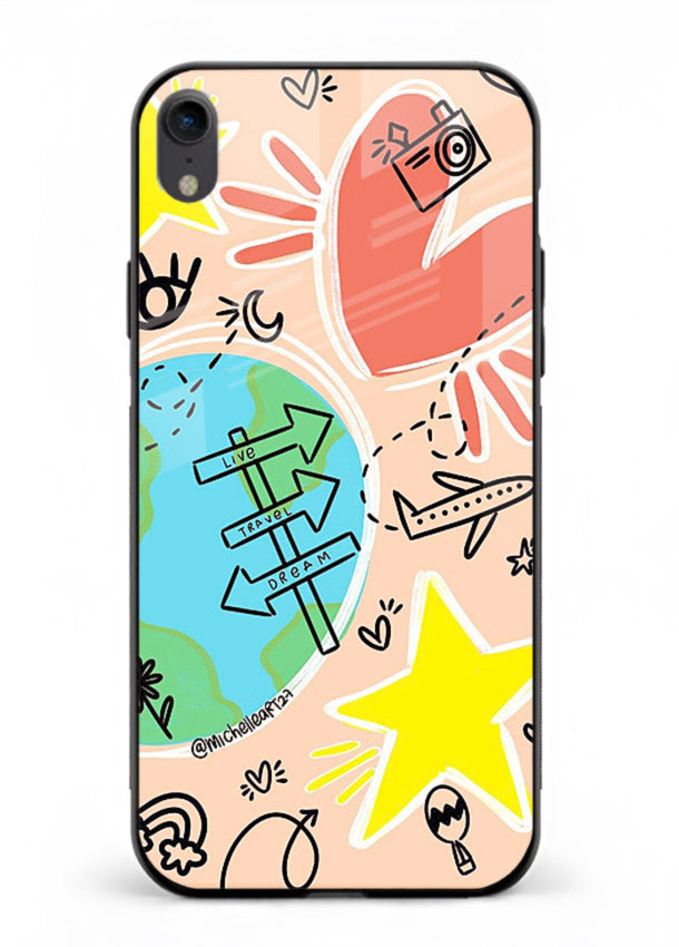 Colorful Travel Doodles sketch artwork iphone xr glass back cover