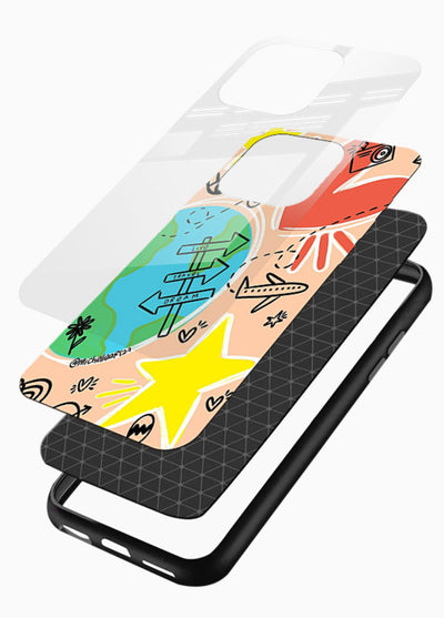 Colorful Travel Doodles sketch artwork glossy vibrant premium glass back cover - Angle Layers