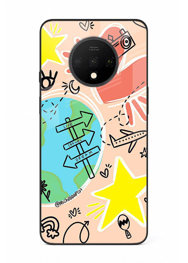 Colorful Travel Doodles sketch artwork OnePlus 7T glass back cover