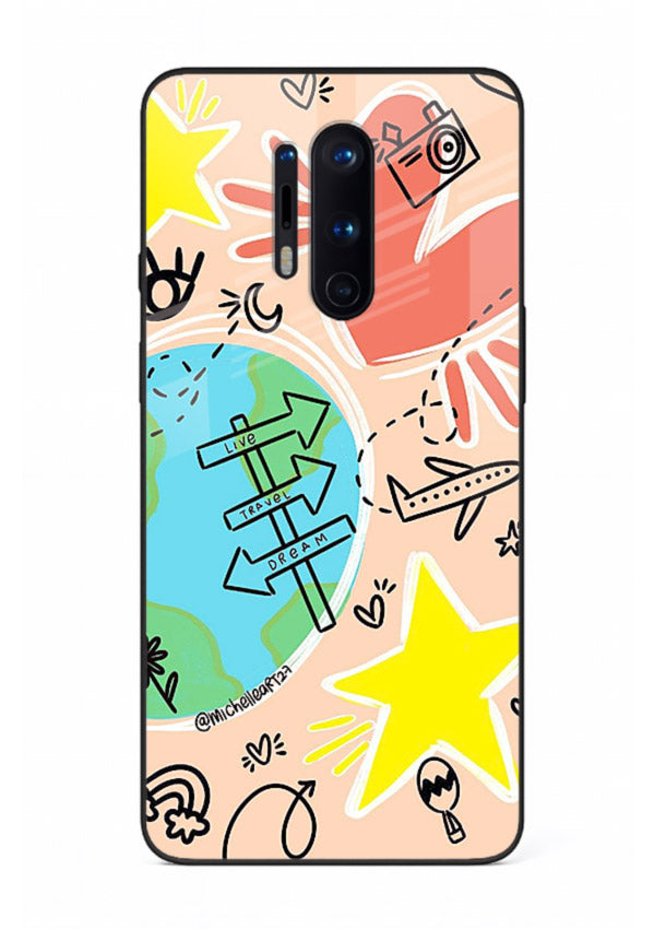 Colorful Travel Doodles sketch artwork OnePlus 8 Pro glass back cover