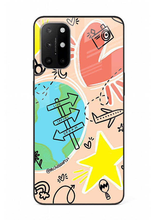 Colorful Travel Doodles sketch artwork OnePlus 8T glass back cover