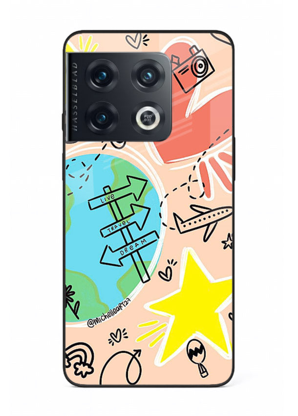 Colorful Travel Doodles sketch artwork OnePlus 10 Pro glass back cover