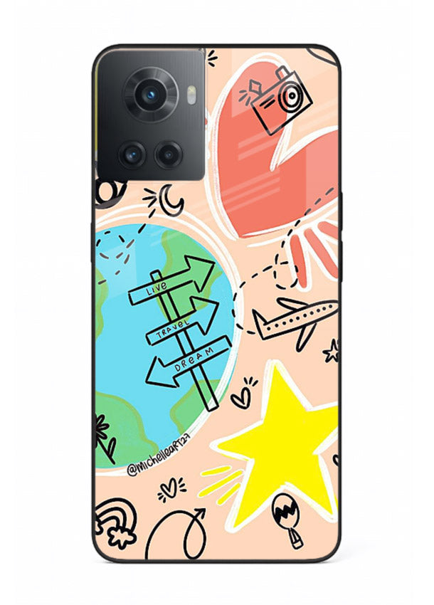 Colorful Travel Doodles sketch artwork OnePlus 10R glass back cover