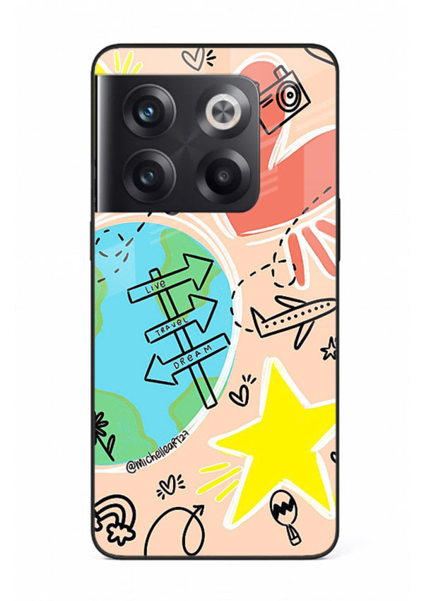 Colorful Travel Doodles sketch artwork OnePlus 10T glass back cover