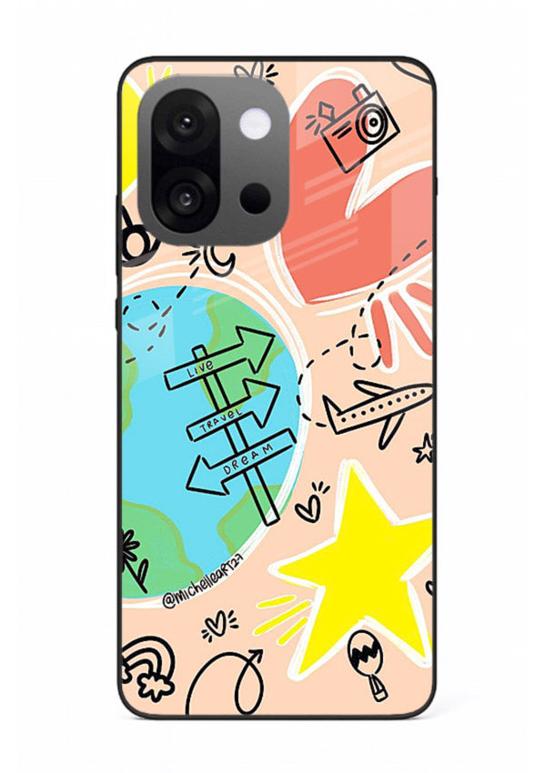 Colorful Travel Doodles sketch artwork OnePlus 13s glass back cover