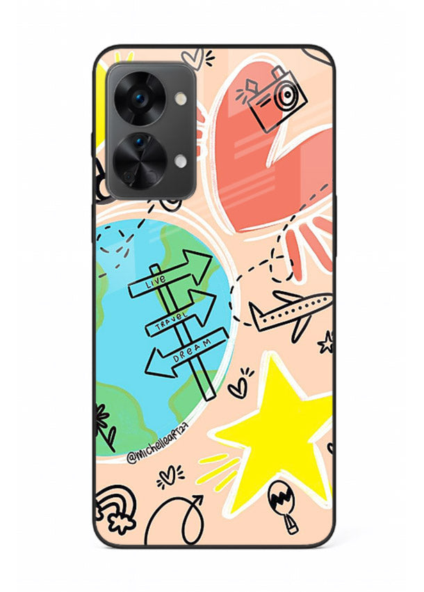 Colorful Travel Doodles sketch artwork OnePlus Nord 2T glass back cover