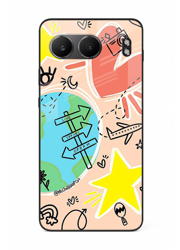 Colorful Travel Doodles sketch artwork OnePlus Nord 4 glass back cover