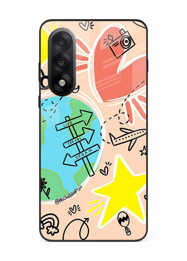 Colorful Travel Doodles sketch artwork OnePlus Nord 5 glass back cover