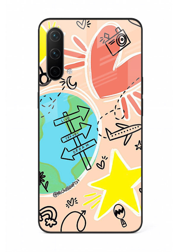 Colorful Travel Doodles sketch artwork OnePlus Nord CE 5G glass back cover