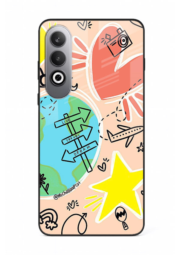 Colorful Travel Doodles sketch artwork OnePlus Nord CE4 glass back cover