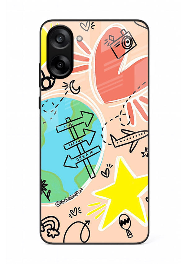 Colorful Travel Doodles sketch artwork OnePlus Nord CE5 glass back cover