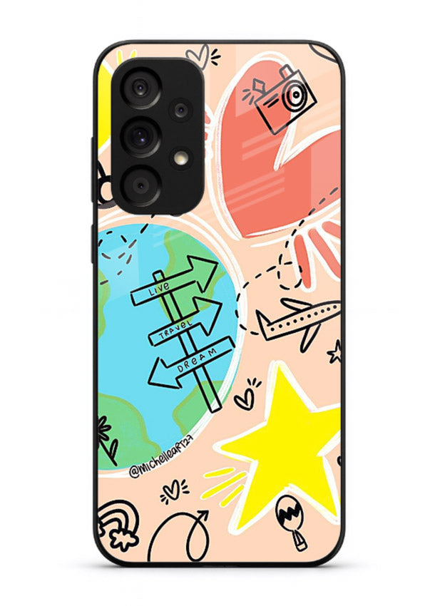 Colorful Travel Doodles sketch artwork Samsung A73 5G glass back cover