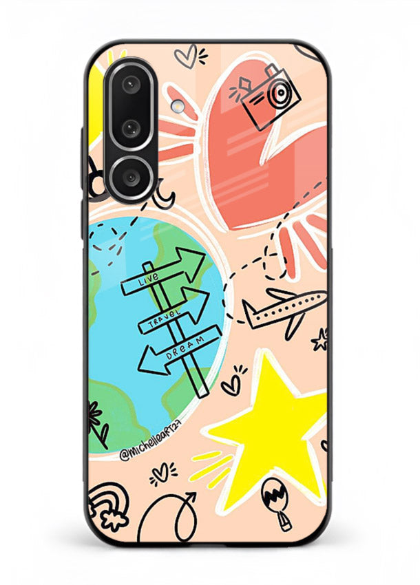Colorful Travel Doodles sketch artwork Samsung F56 5G glass back cover