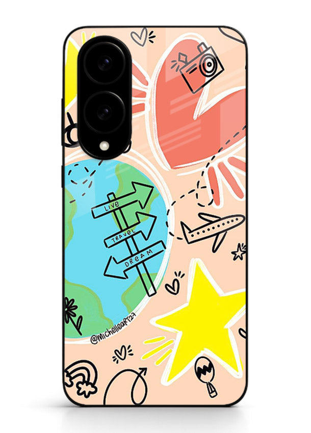 Colorful Travel Doodles sketch artwork Samsung S25 Edge glass back cover