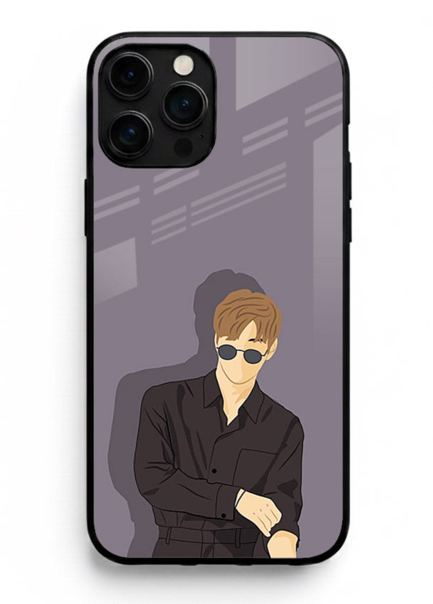 Cool Sunglasses Guy portrait artwork iphone 15 pro max glass back cover