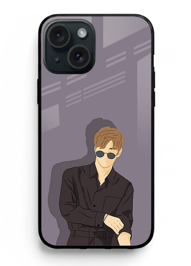 Cool Sunglasses Guy portrait artwork iphone 15 plus glass back cover