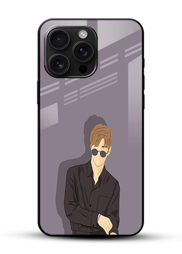 Cool Sunglasses Guy portrait artwork glossy vibrant premium glass back cover - Angle Front