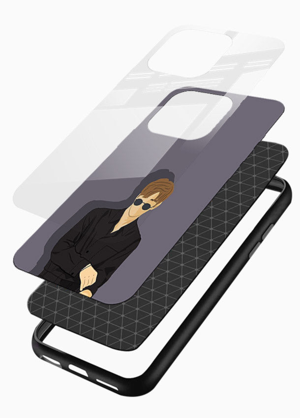 Cool Sunglasses Guy portrait artwork glossy vibrant premium glass back cover - Angle Layers