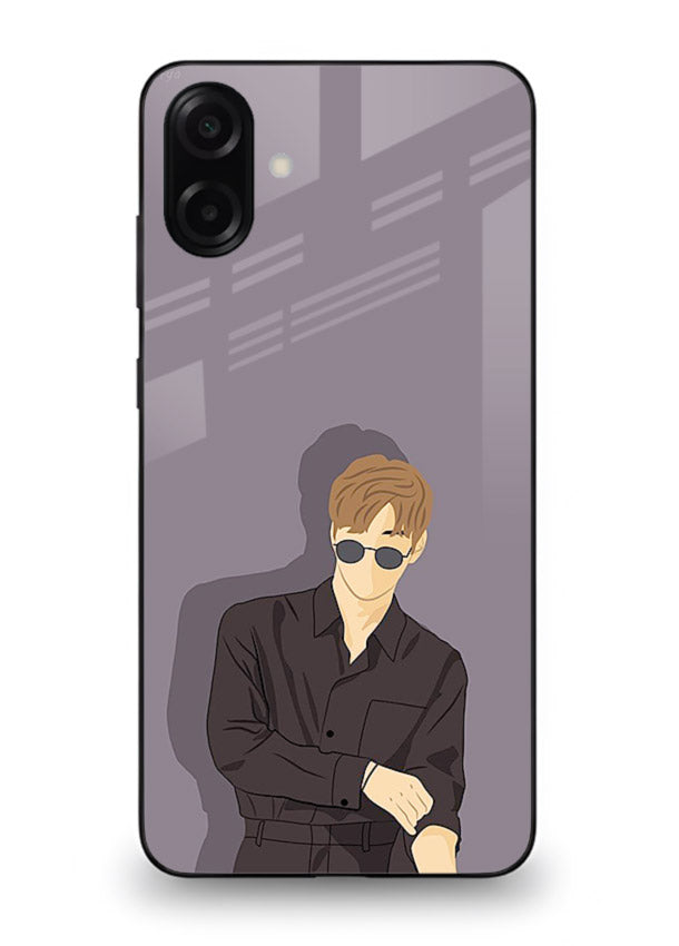Cool Sunglasses Guy portrait artwork Samsung A06 5G glass back cover