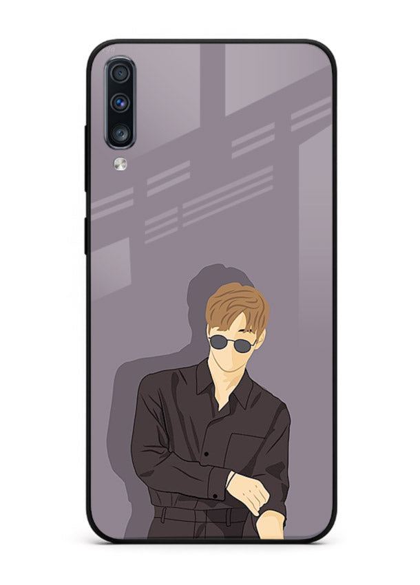 Cool Sunglasses Guy portrait artwork Samsung A70 glass back cover